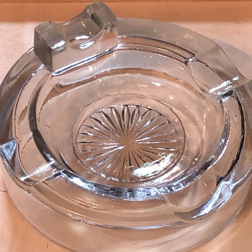 Cigarette/Cigar Ashtray Heavy Pressed Clear Glass. No Chips or Cracks. Vintage